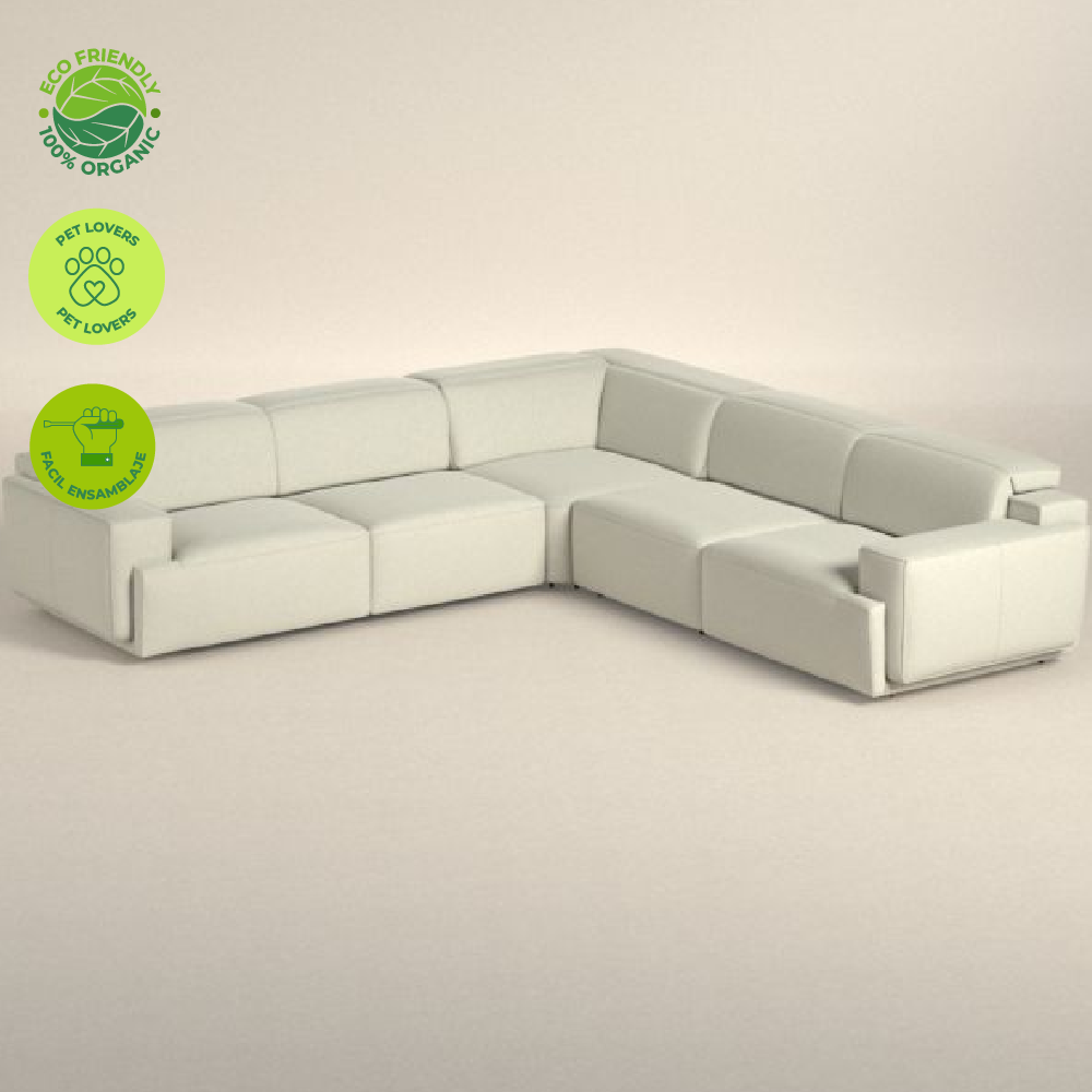 Sala Moderna en L Muebles o Sofá Tiago 3 Plazas Color Blanco