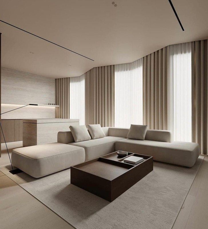 Elegantes Muebles Modernos en L Sala con Sofá esquinero Blanco y puff