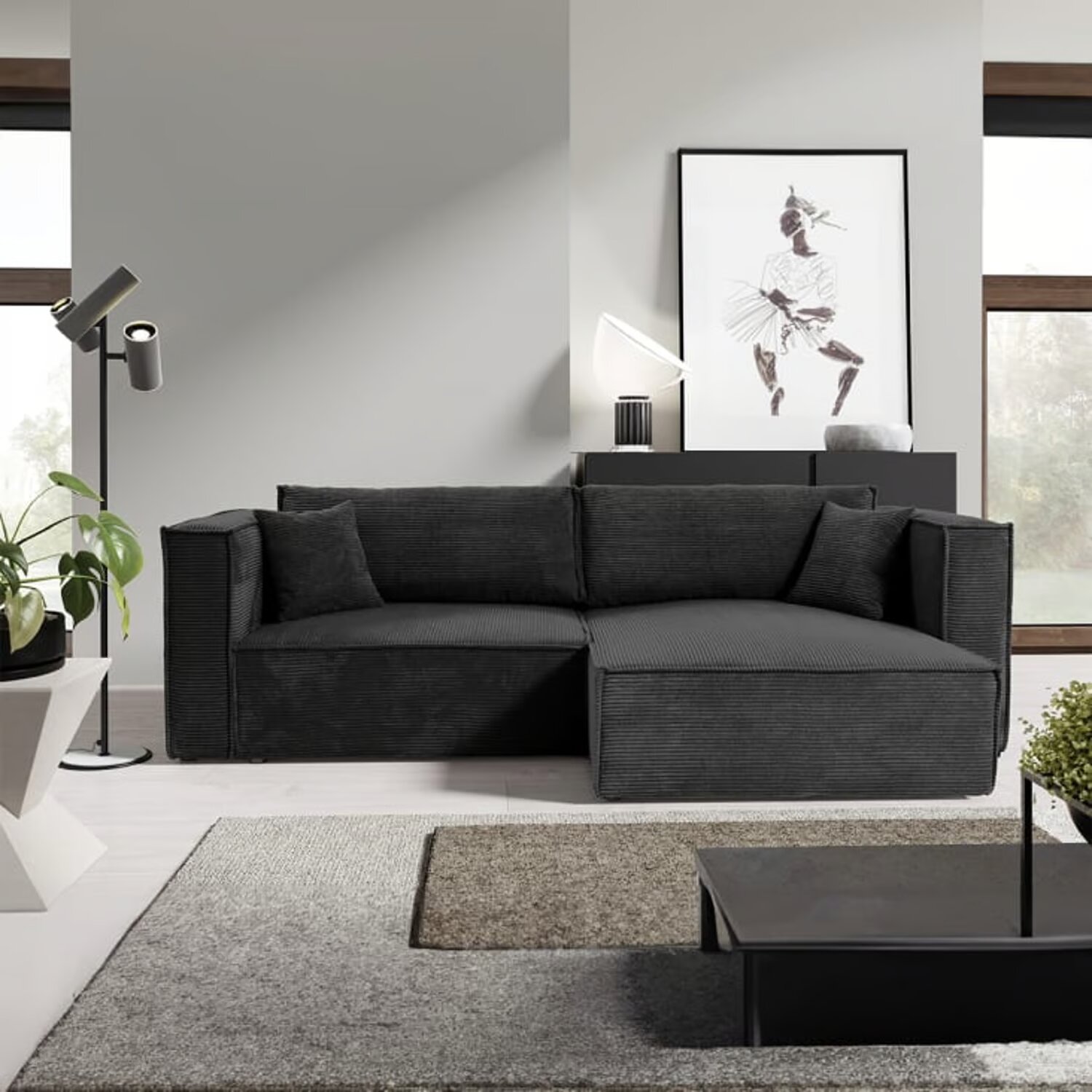 Sofá esquinero en L Advance en tela microfibra negro 2 Puestos - Image 2