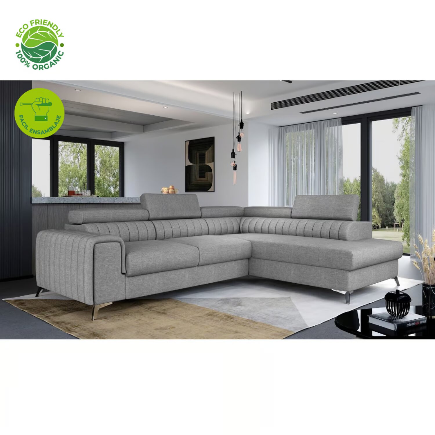 Sofá Laurece en L moderno en gris claro