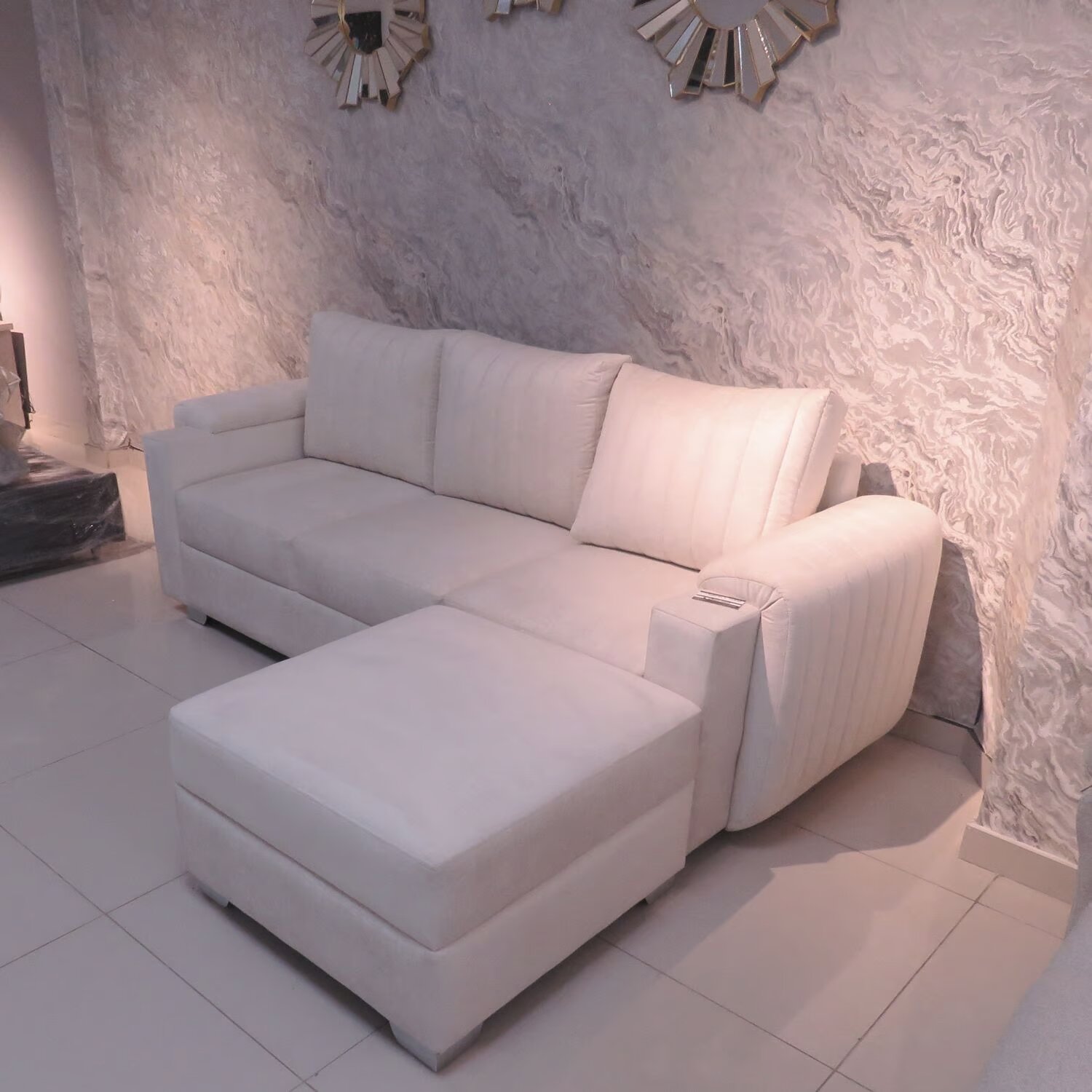 Muebles Modernos en L Sala con Sofá esquinero en Color Blanco - Image 2