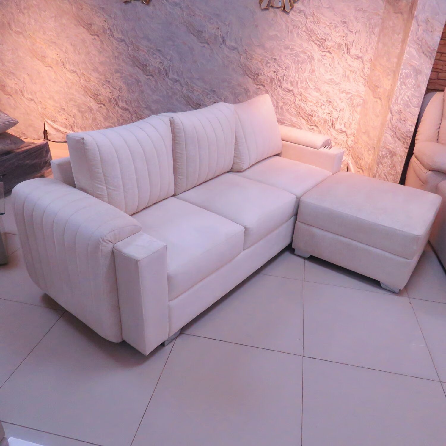 Muebles Modernos en L Sala con Sofá esquinero en Color Blanco