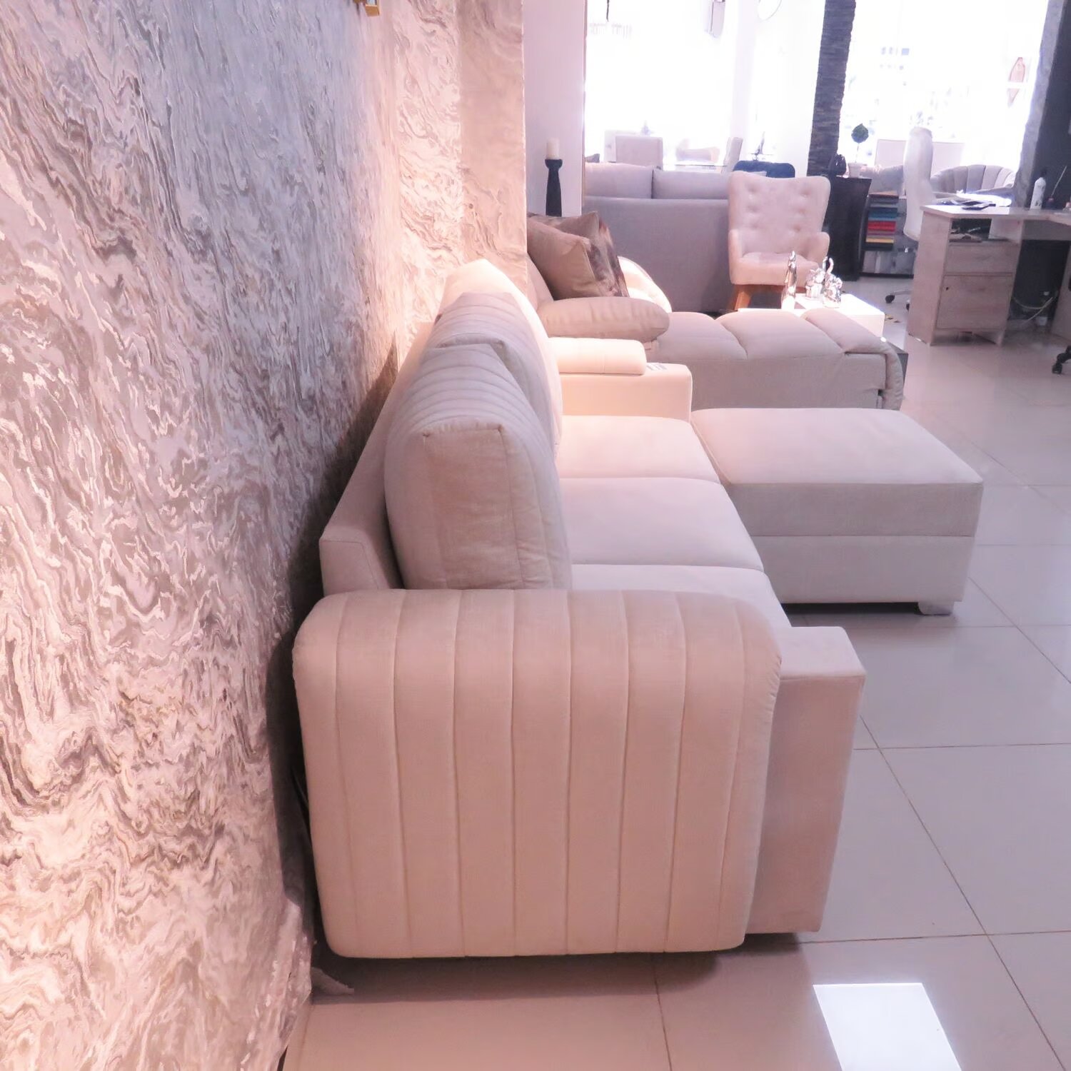 Muebles Modernos en L Sala con Sofá esquinero en Color Blanco - Image 3