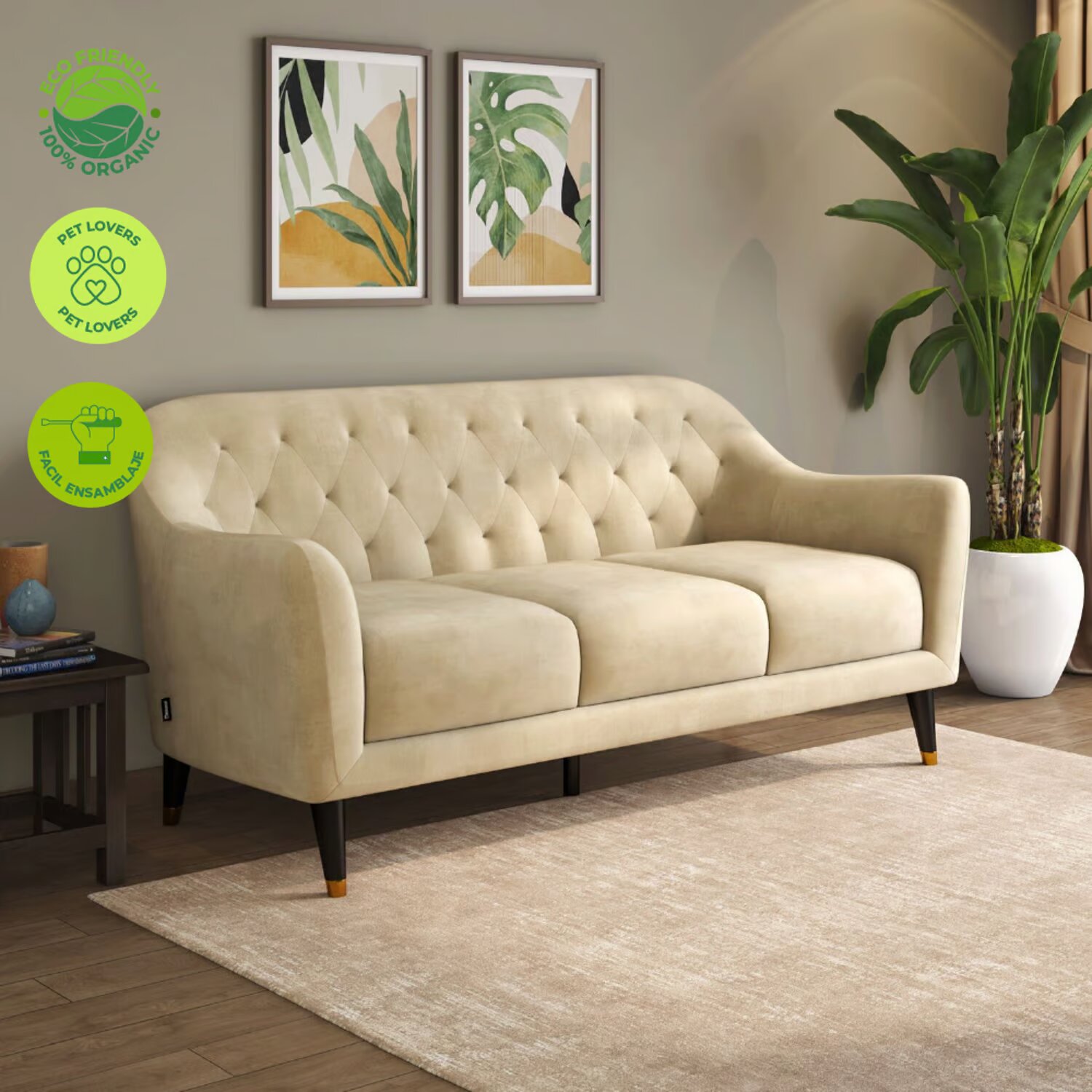 Juego de Sala Moderno Roslin de 3 Plazas Color (Beige)