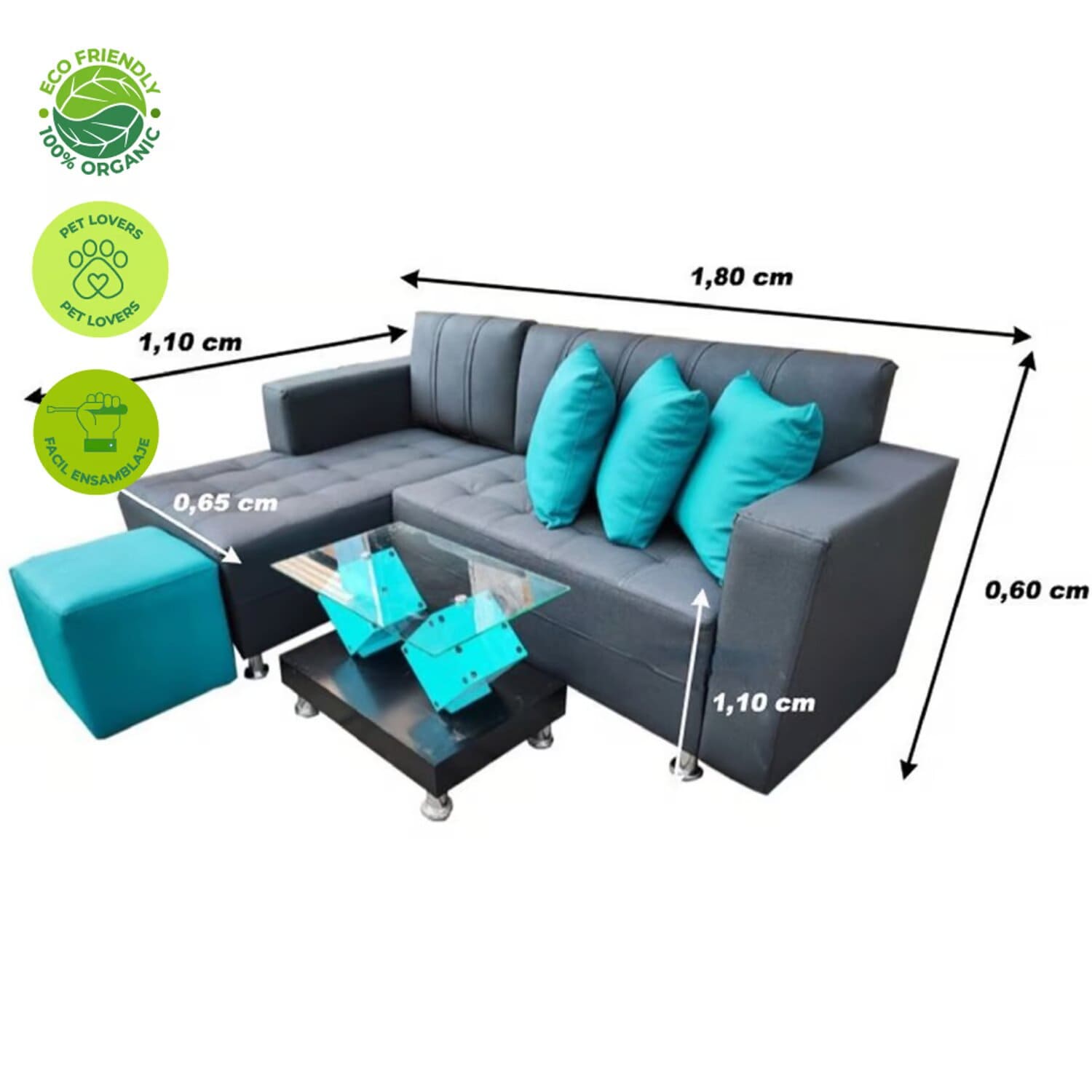 Juego de sala pequeño en l color azul juego de muebles